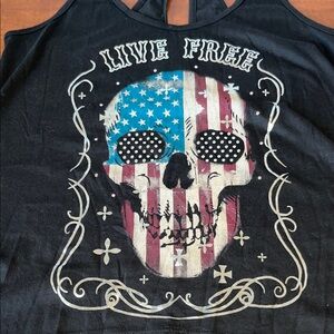 Skull USA Live Free Black Muscle Tee with American Flag Made in USA